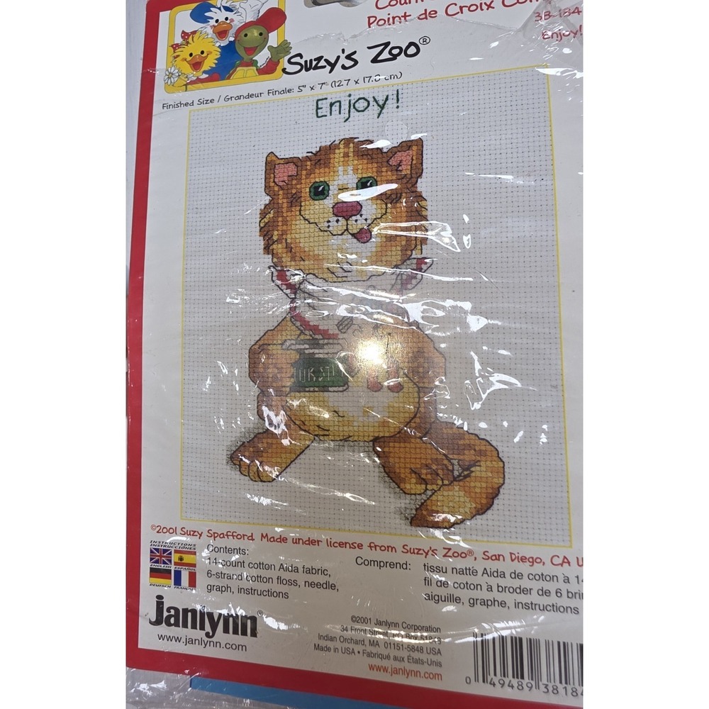 Janlynn Suzy Zoo Cross Stitch Kit Kitty Cat With Tuna